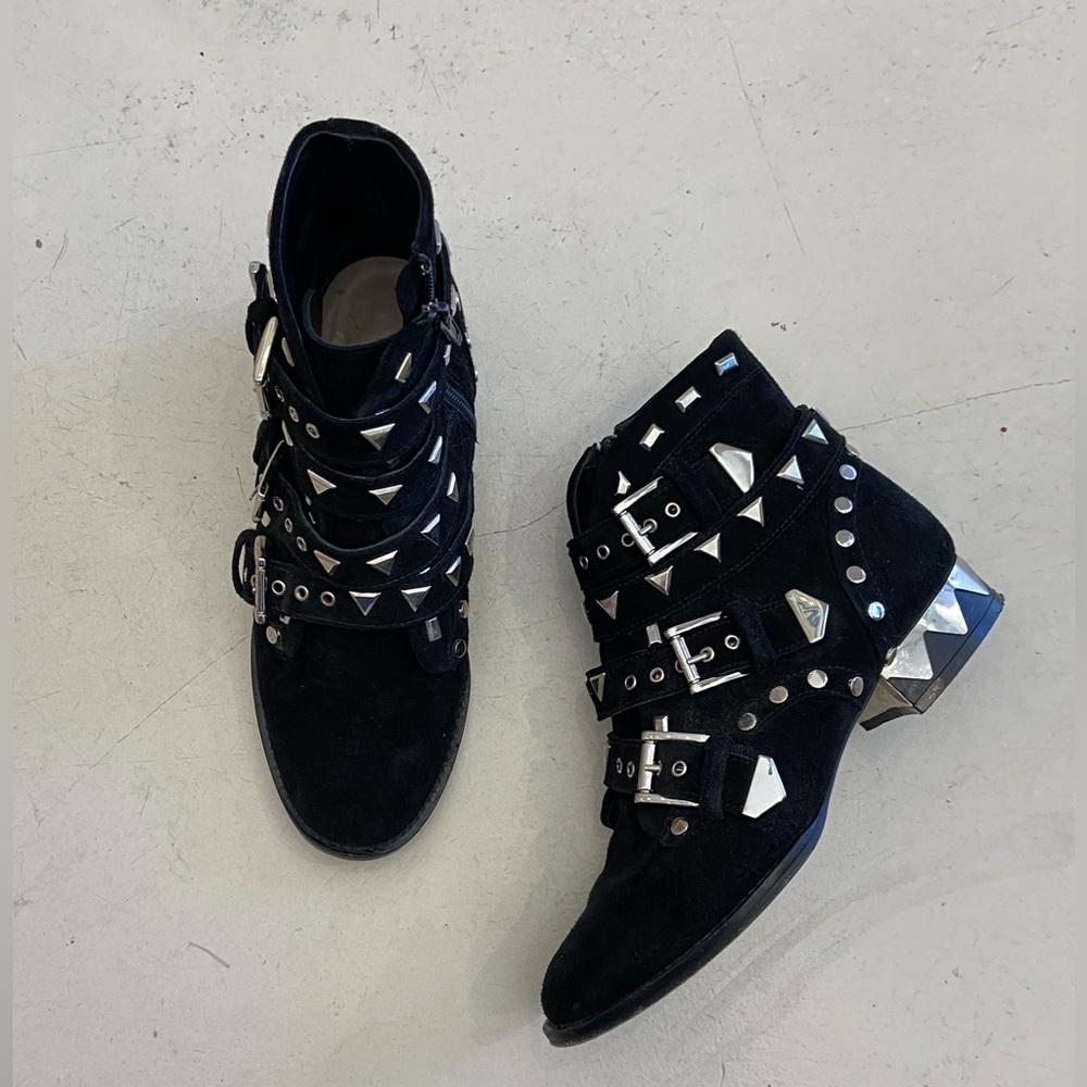 SOLD Sophia Webster Black Suede Leather Silver Studded Motorcycle Boots